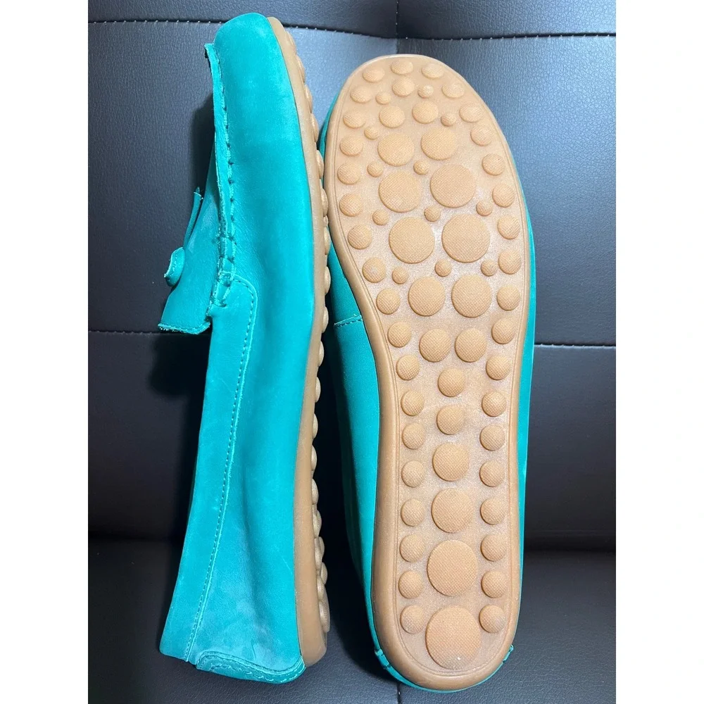 J.Crew Womens Teal Turquoise Nubuck Leather Driving Moccasins Loafers Size 11 - Picture 7 of 9